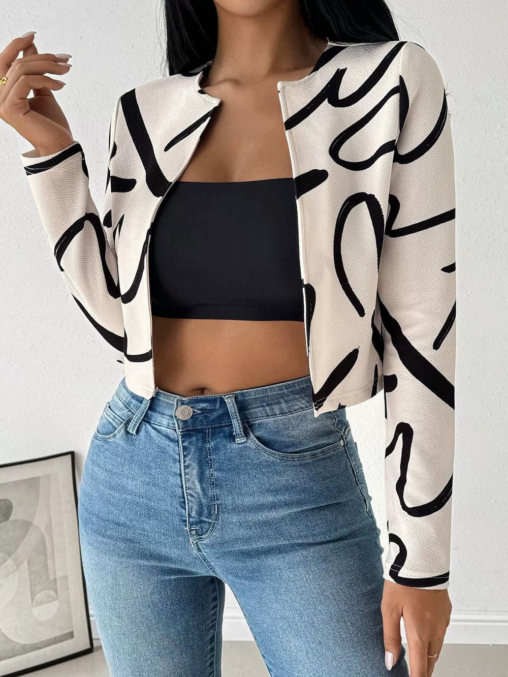 Zara Fall Winter Casual Abstract Print Open Front Jacket